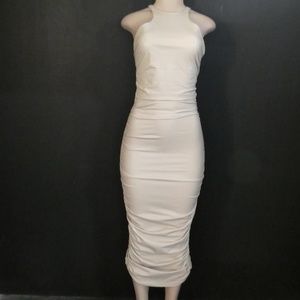 Blanc Clothing Wmn's Beige Leather Zip Front Dress Sz. Small